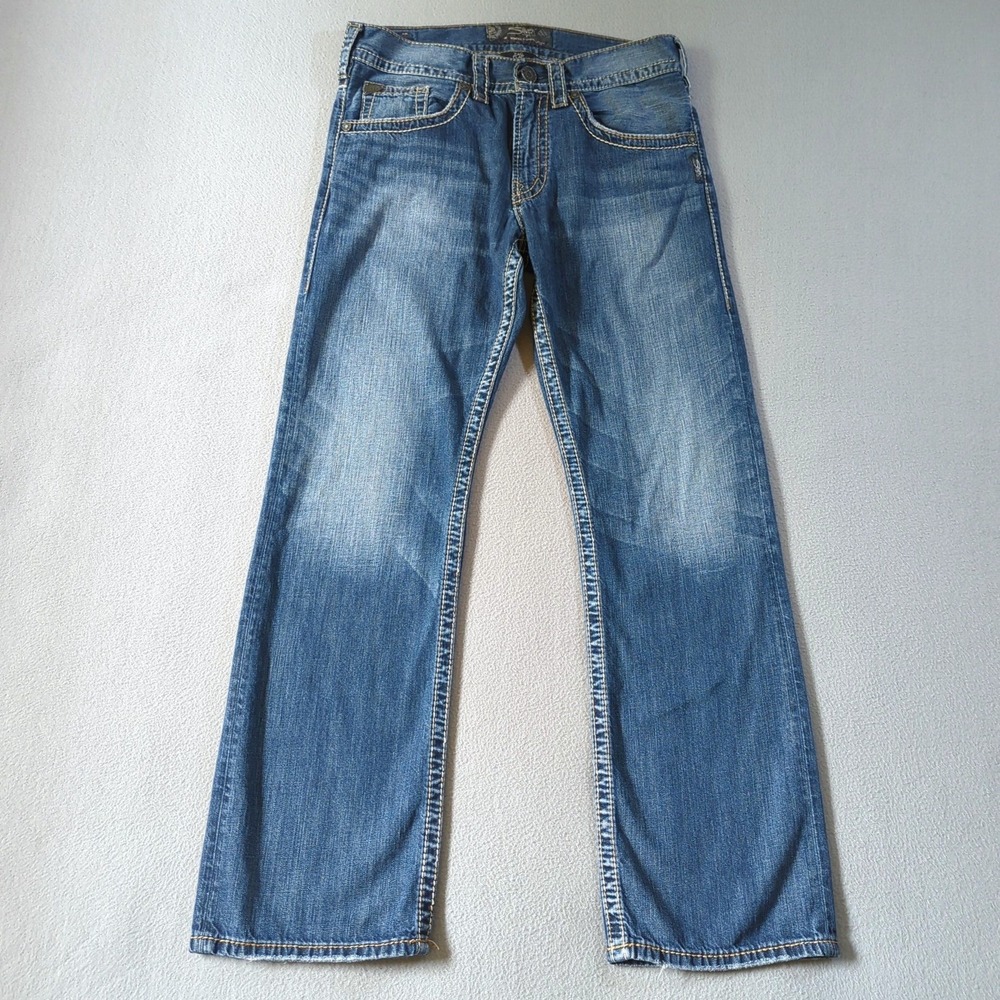 Silver Jeans Zac Flap Straight Mens 31x32 Blue Relaxed Fit Contrast Stitch Denim - Picture 2 of 12
